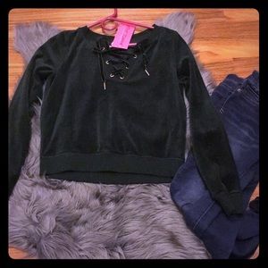 Betsey Johnson velvet lace up sweater